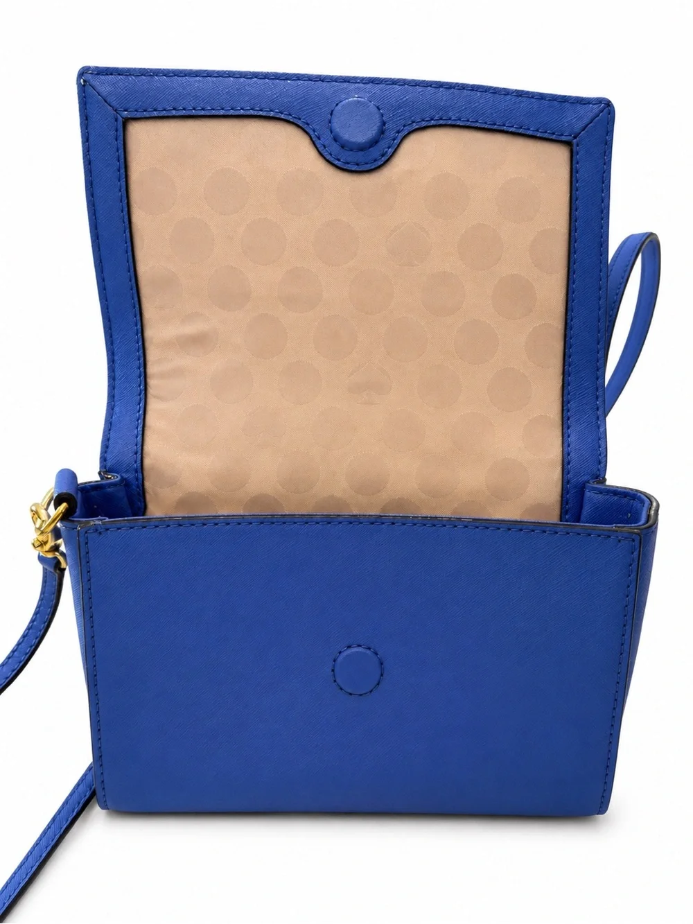 kate spade cobalt blue saffiano crossbody with gold logo